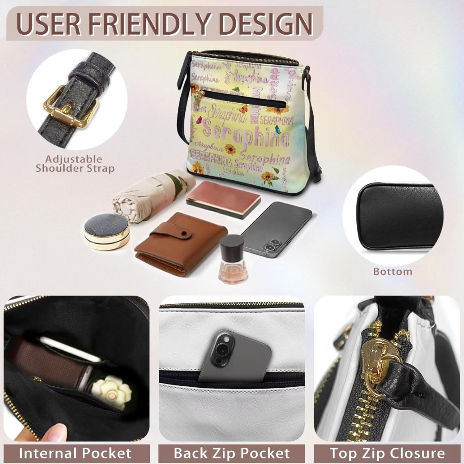 HUGS IDEA Personalized Crossbody Bag for Women Custom Hobo Bag with Name Crossbody Handbag for Lady Text Customized - Image 6