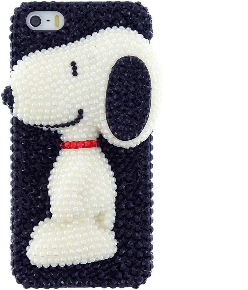 CaseBee 3D Series - Cute 3D Pearl Snoopy Dog iPhone 5 5S Case - Handmade Bling Bling Rhinestones - Perfect Gift (Package includes Extra Crystals & Screen Protector)