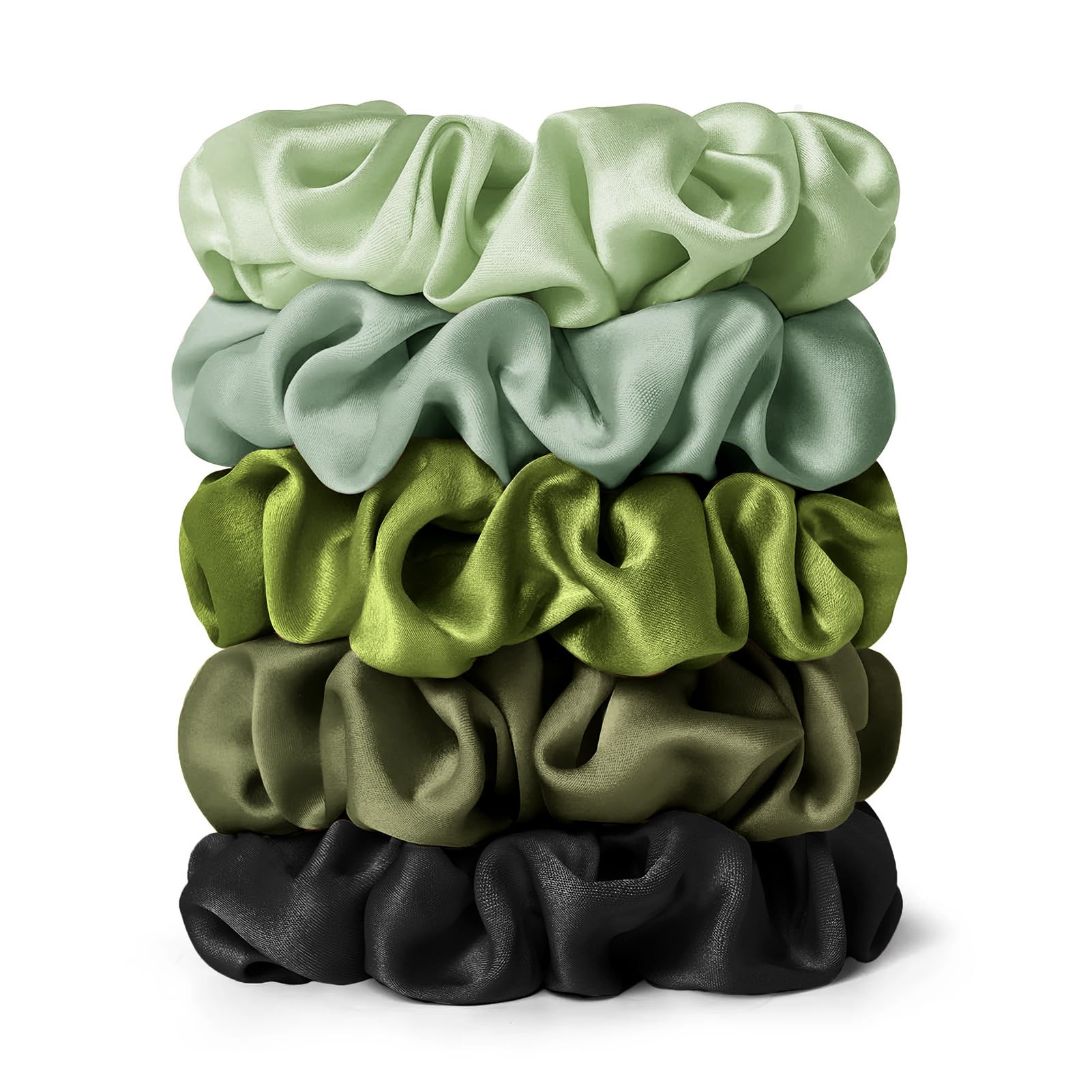 LILYSILK Women's 100% Silk Hair Scrunchies Ladies Elastic Hair Tie Bobbles Ponytail Holders for All Hair Type and Conditions and Preventing Hair Frizz Breakage Loss,Green Set