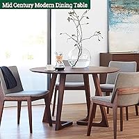 Vista 3 de Mesa de comedor moderna de mediados de siglo, mesas redondas de madera maciza para cocina y comedor, mesa de pedestal rústica, mesa de centro