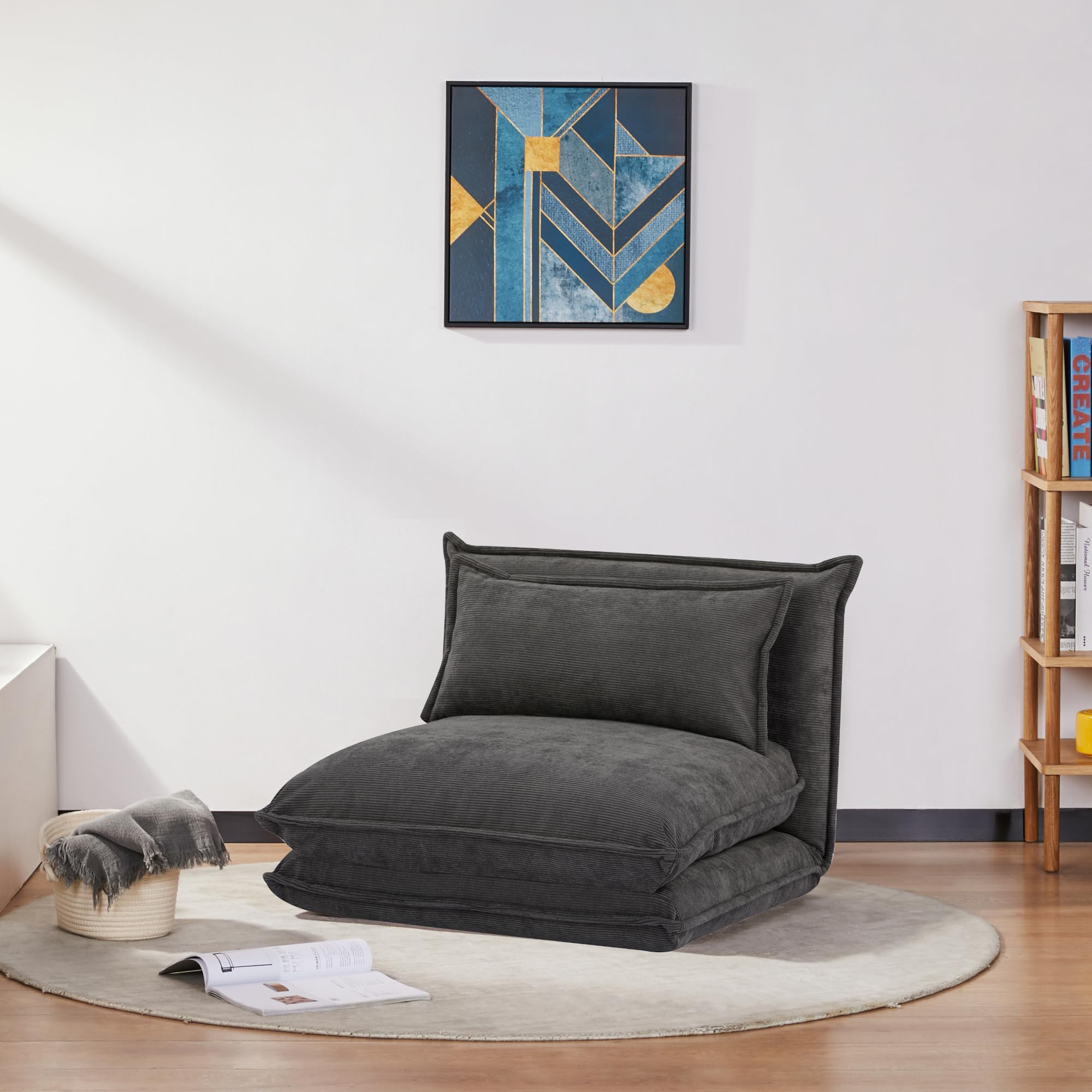 en.casa Schlafsessel Umeå mit Schlaffunktion – 59 × 85,5 × 67 cm, Cord Grau