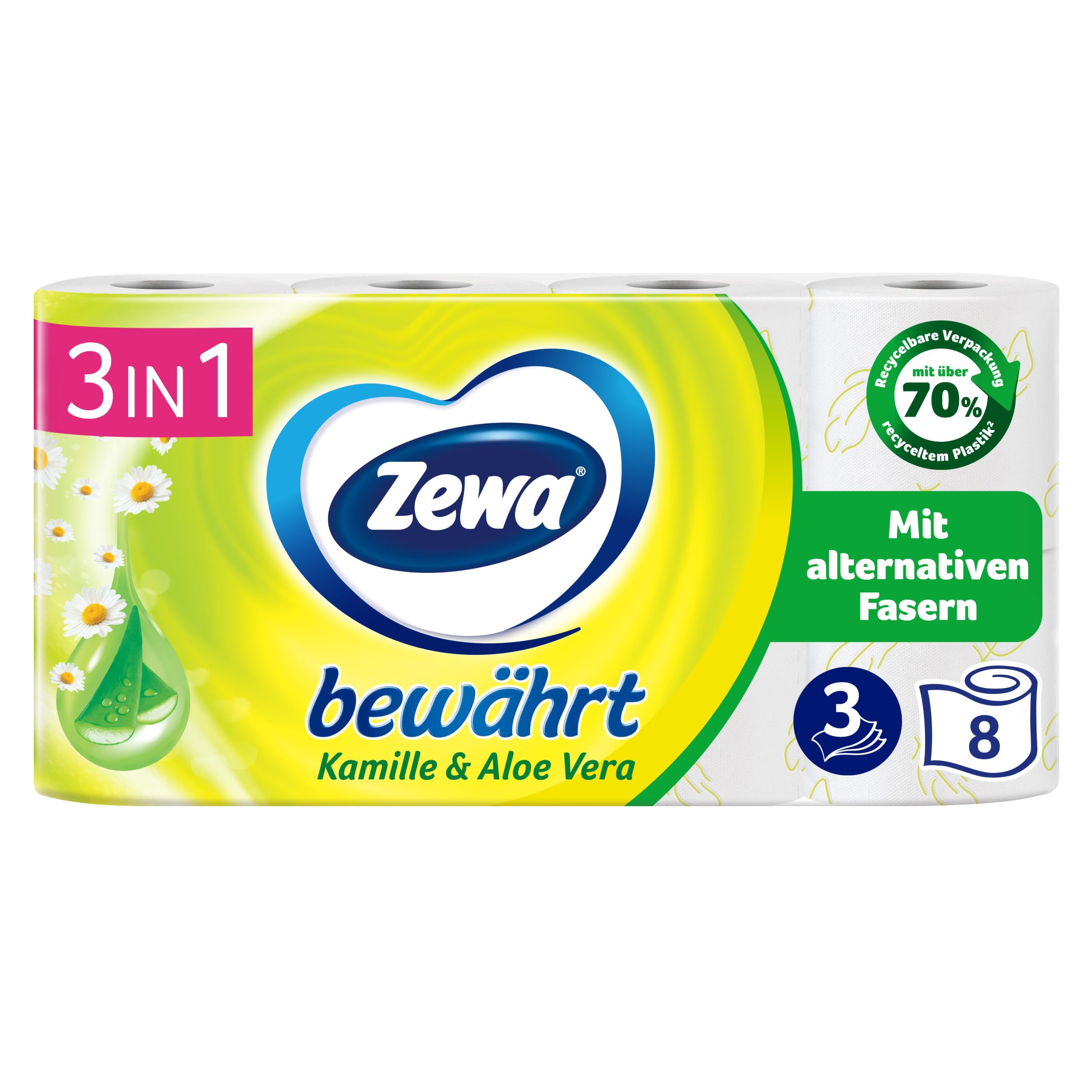 Zewa Papel higiénico de manzanilla con porcentaje de paja, 7 x 8 rollos