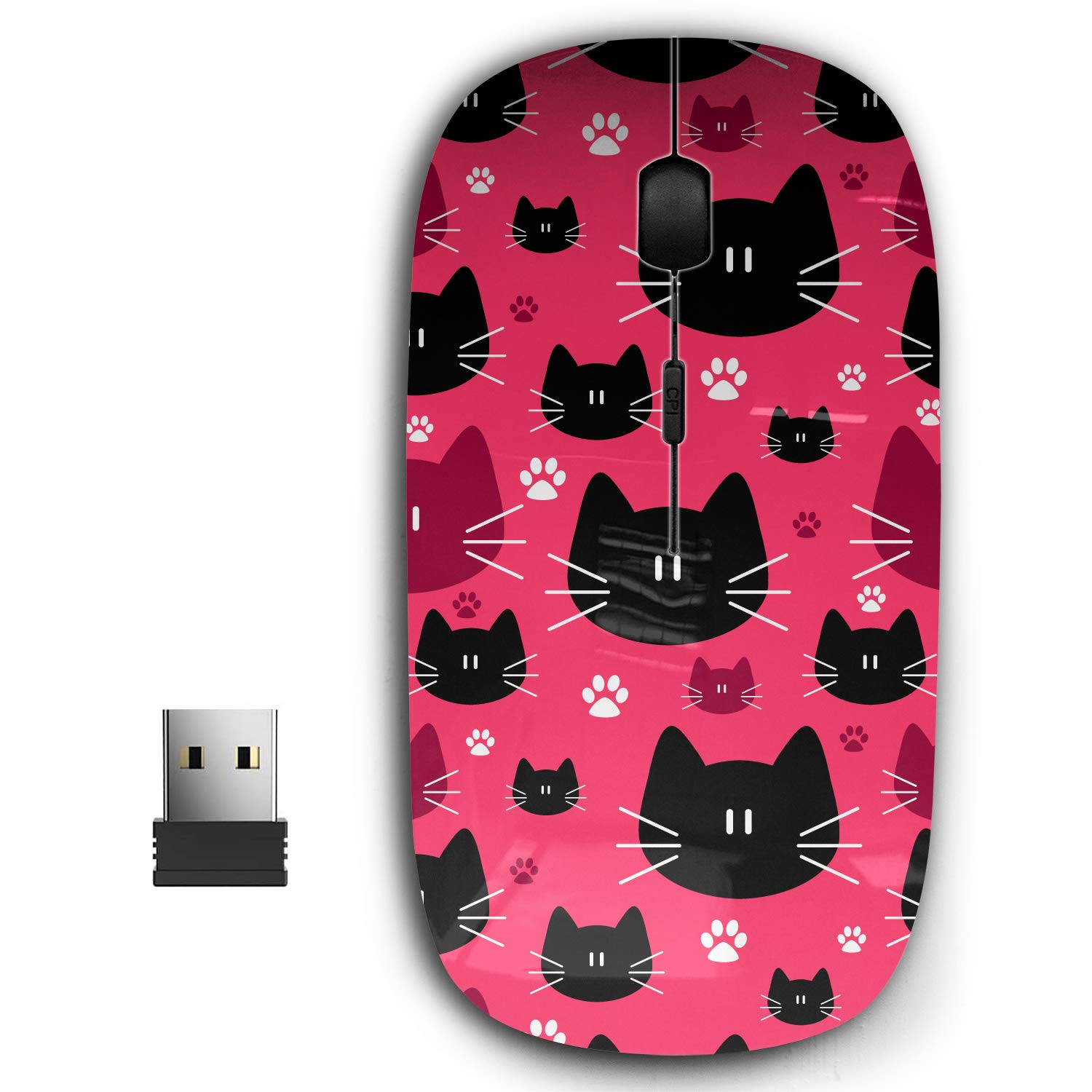 Ergonomiczna przenośna mysz bezprzewodowa USB 2,4 G do komputera, laptopa, komputera, notebooka z nanoodbiornikiem (urocze twarze kota)