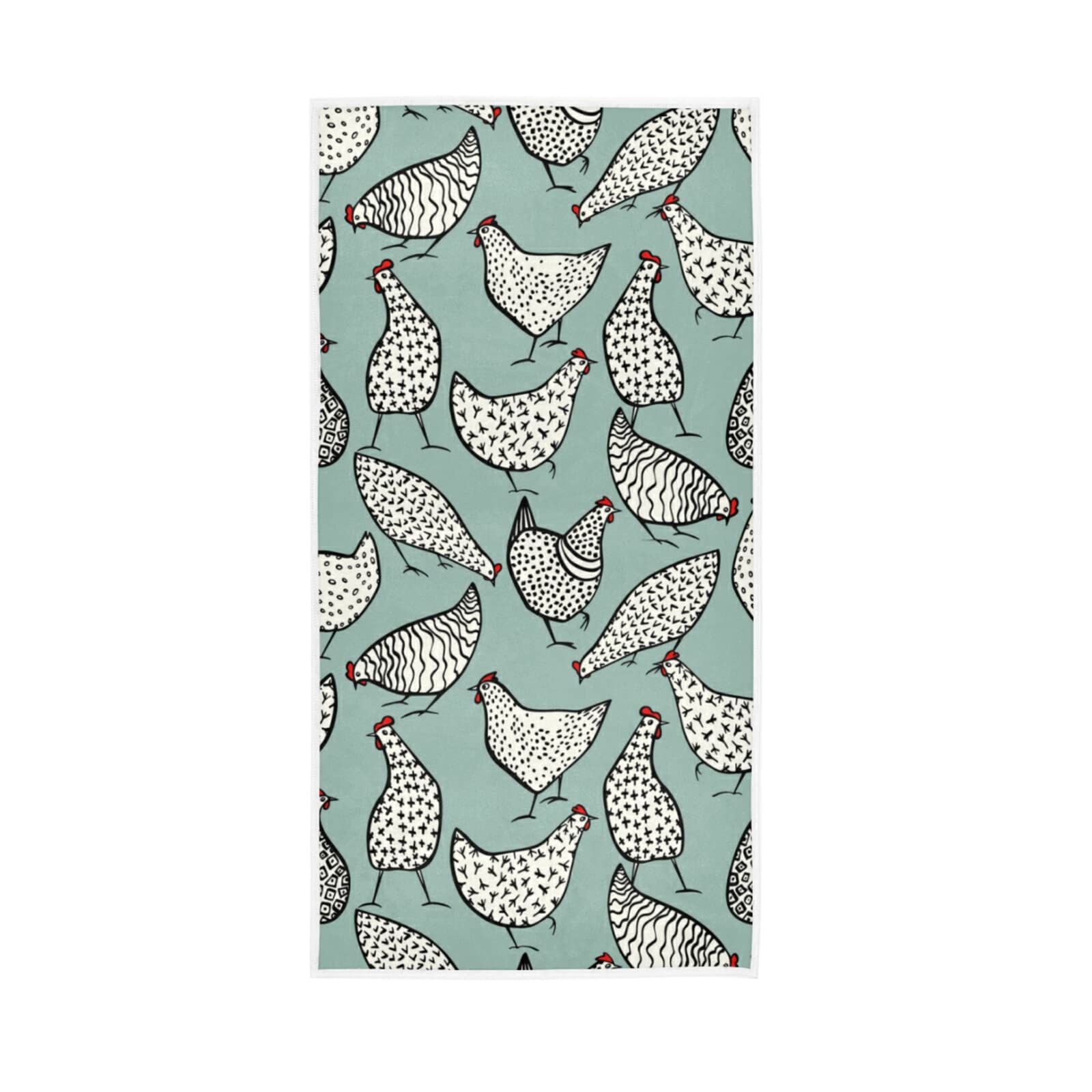 LSRCPD Seamless Hand Drawn White Chickens on Turquoise Soft Hand Bath Towel 30" x 15" Thin Fast Drying Absorbent Soft Towels for Kitchen Gym Spa Hotel Beach