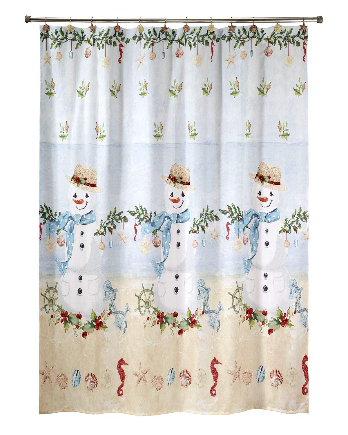 Avanti Linens Coastal Snowman Collection, Polyester, Multi Color, Shower Curtain