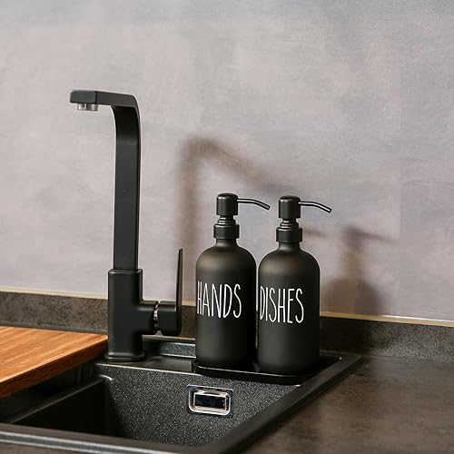 Miniatura 5 de MOMEEMO Juego de dispensador de jabón negro, contiene dispensador de jabón para platos y manos, adecuado para decoración de cocina y accesorios