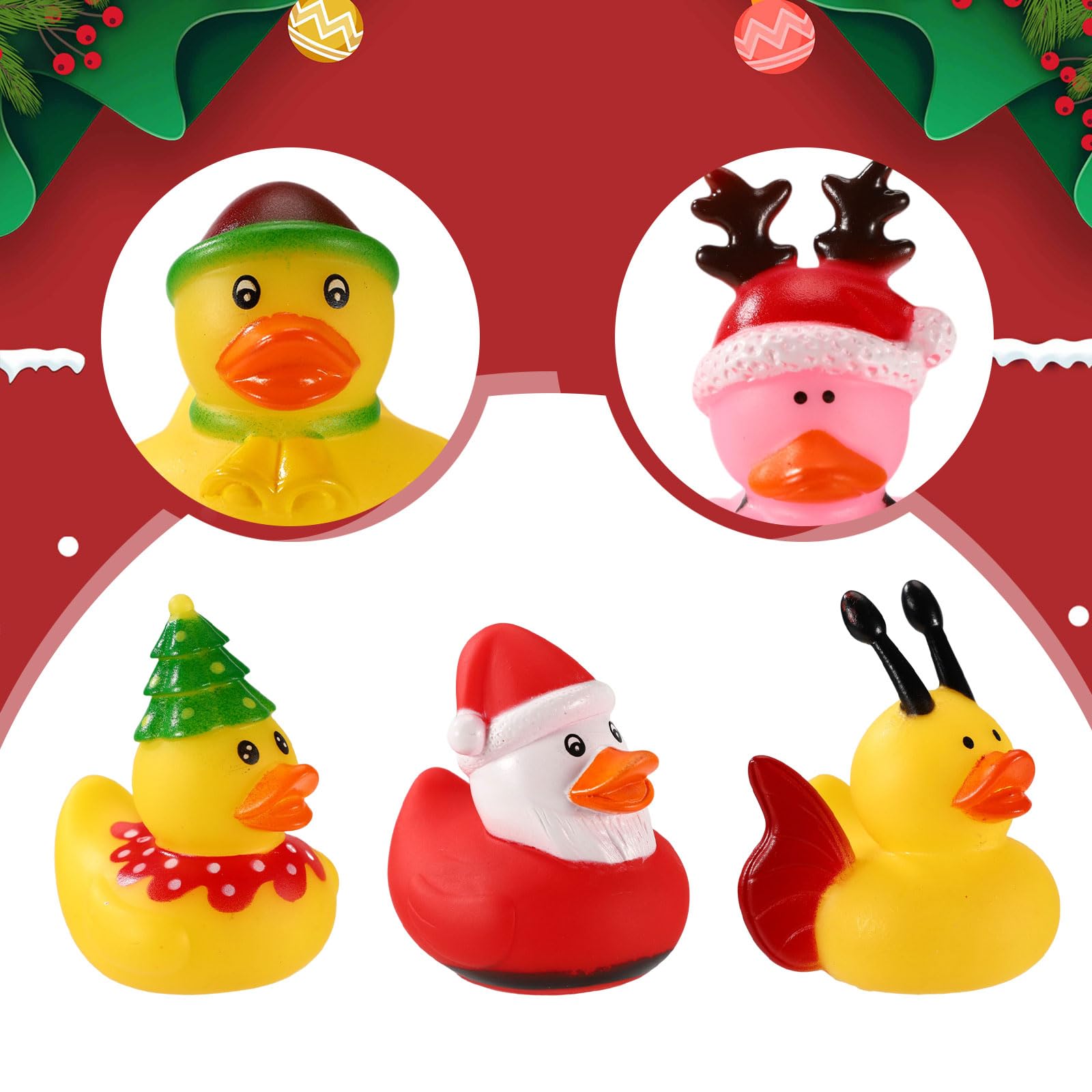 12pcs Small Ducks, Rubber Adorable Assorted Tiny Christmas Ducks Funny Christmas Themed Rubber Toys Suitable for Office Home Party Decoration Supplies - Image 4