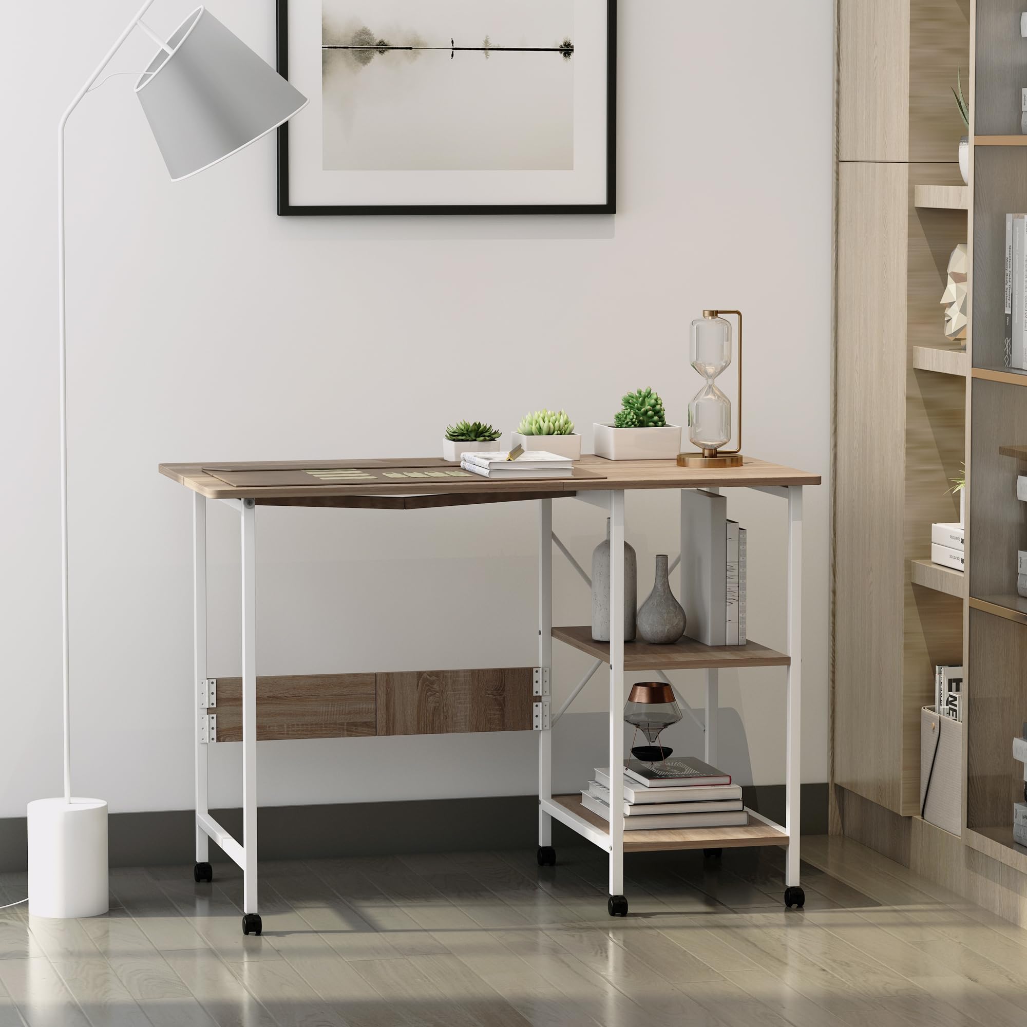 HOMCOM Klapptisch Schreibtisch mit Rollen 107 x 55 x 76 cm Natur