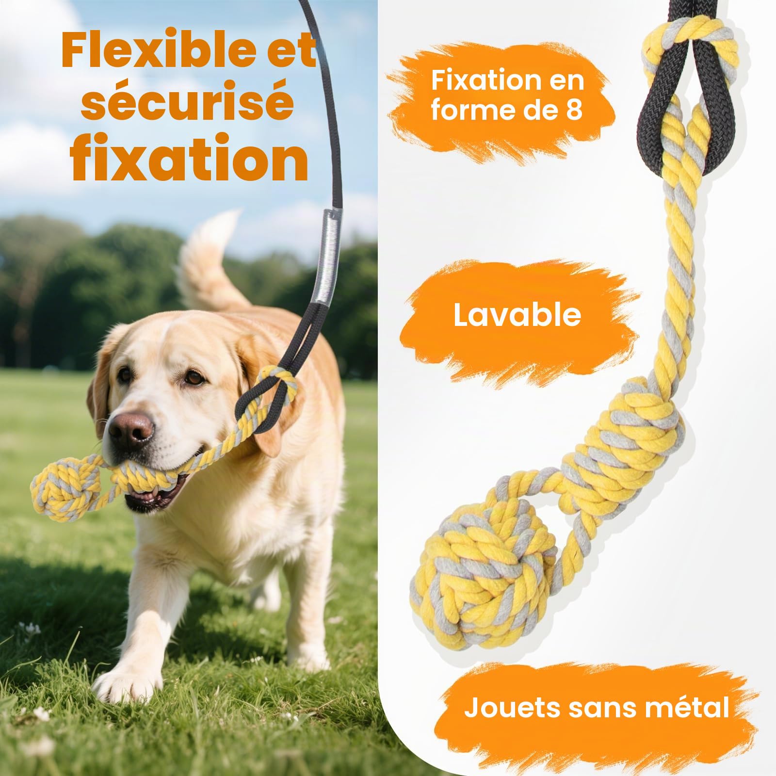 Ycozy Flirt Pole pour Chien, Teaser Extensible 103cm avec 3 Rechange Jouets de Corde Interactif pour Chien Tug Extérieur Exercice