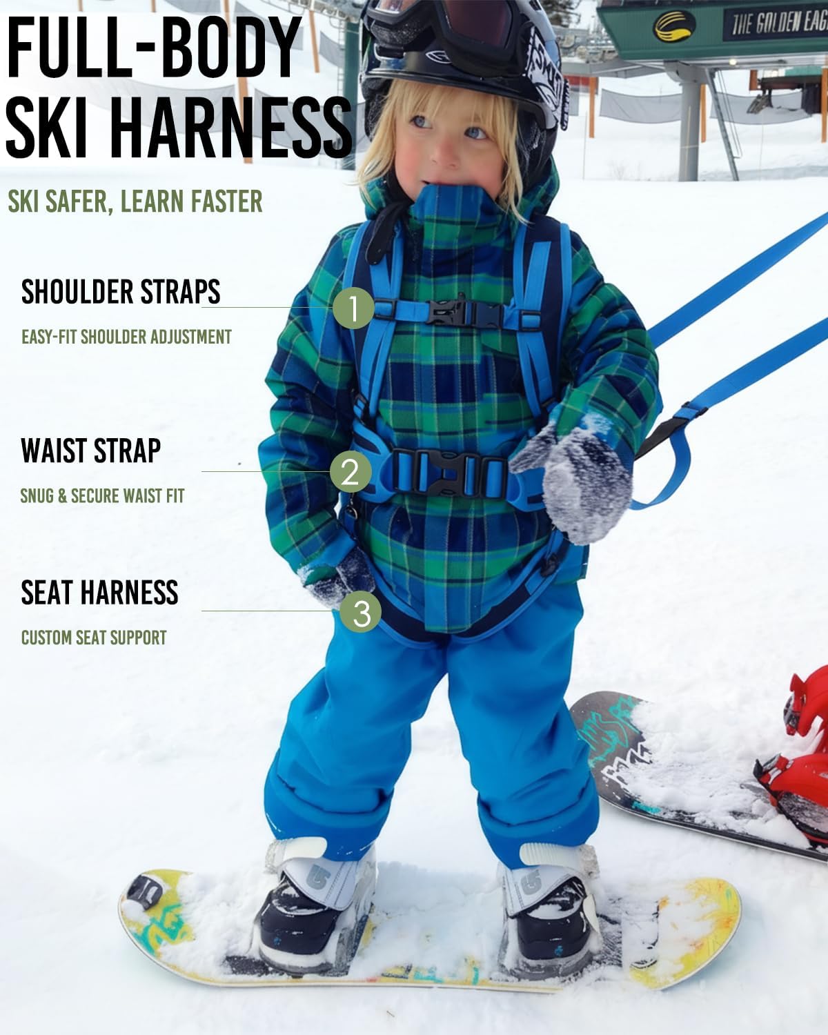 Ski Harness for Kids, Snowboard Harness Trainer, Ski Leash for Kid with Removable Seat & Reinforced Lift Handle Dark Blue