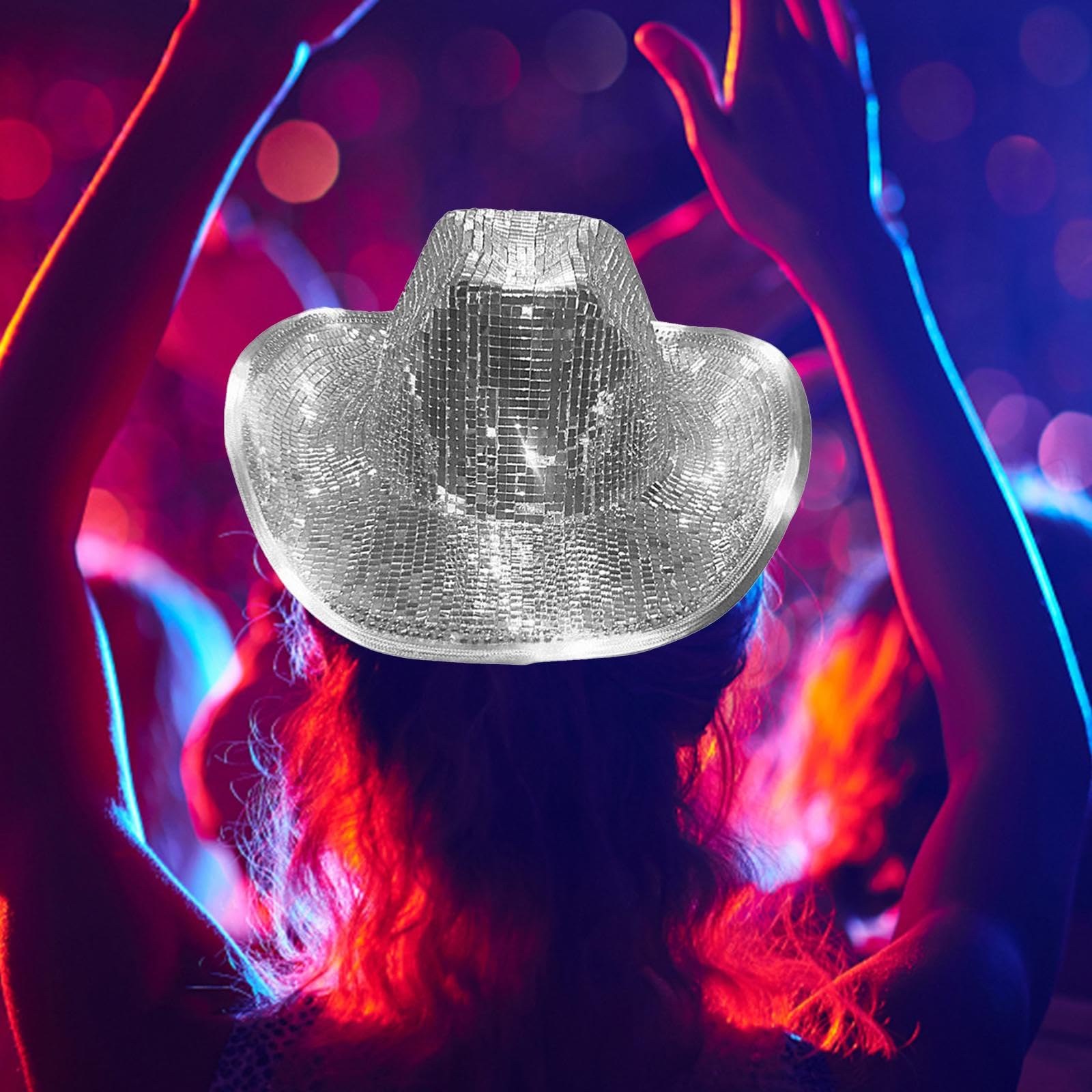 harayaa Cappello da cowboy Cappello da cowboy con sfera a specchio Cappello da cowboy alla moda Accessori in stoffa larga Cappello da discoteca
