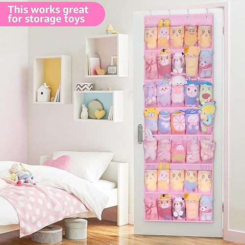 Miniatura 7 de MISSLO Organizador de zapatos para niños de 35 bolsillos para bebé, duradero, Oxford, para armario, lindo almacenamiento de zapatos sobre la puerta,