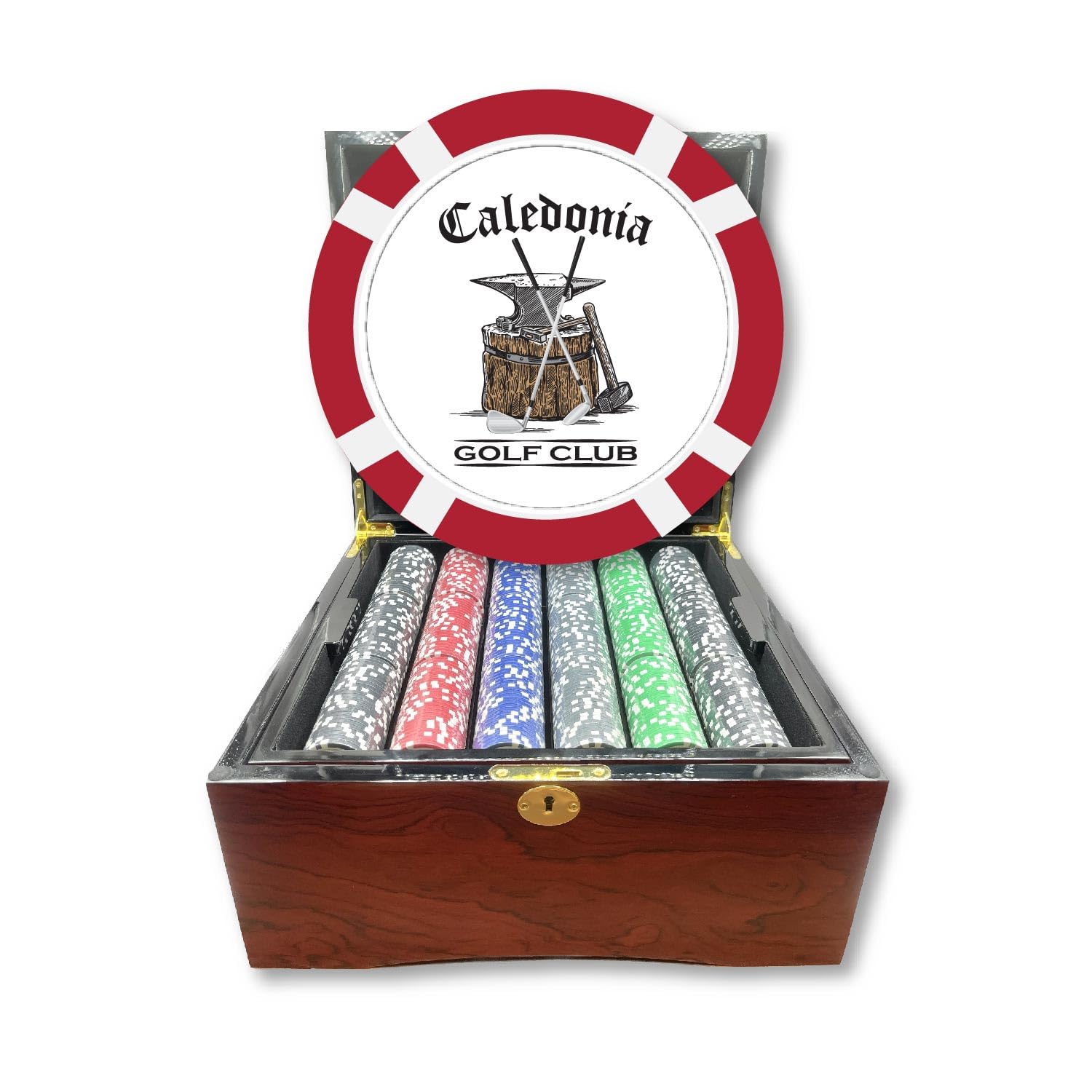 Custom Made Casino 750 Ct. Grand Lux Glossy Wooden Mahogany Case Poker Chip Set - 8 Stripe