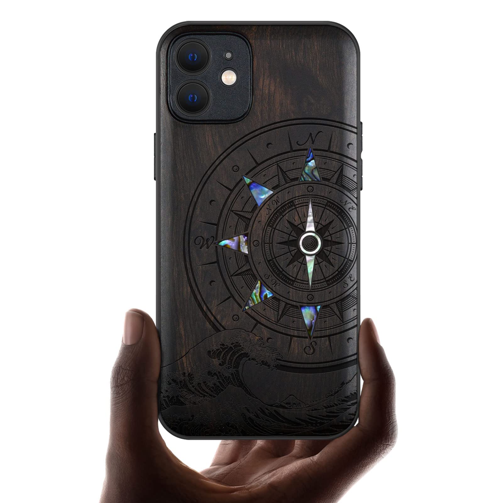 Carveit Designer Wooden Protective Case for iPhone 12 Magnetic Cover [Wood Engraving & Shell Inlay] Wood Phone Case Compatible with iPhone 12 MagSafe