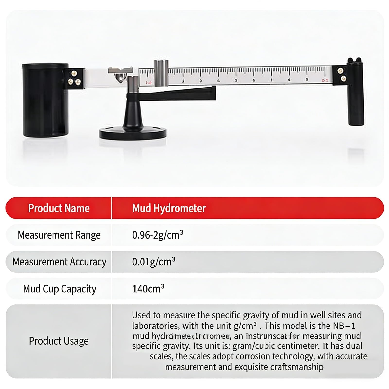 Kit per viscosimetro per fanghi portatile con custodia portatile in lega di alluminio 0.96-3g/cm³ Campo di misura 0,01 g/cm³ ad alta risoluzione per analisi dei fluidi/analisi di laboratorio precisa