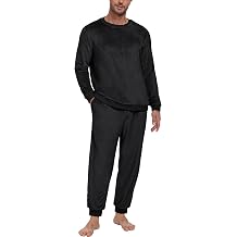 PrinStory Mens Pajamas Set - Winter Coral Fleece Long Sleeve Tops and Bottoms,Soft Plush Warm Loungewear With Pockets S-2XL