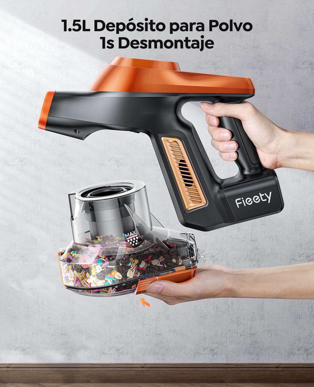 Aspiradora sin Cable 45KPA/550W/60Mins Potente Aspiradora Escoba Vertical Antienredo Aspirador Escoba sin Cable con 1,5L Gran Capacidad Aspiradora Inalámbrica para Suelo/Alfombra/Pelo de Mascota