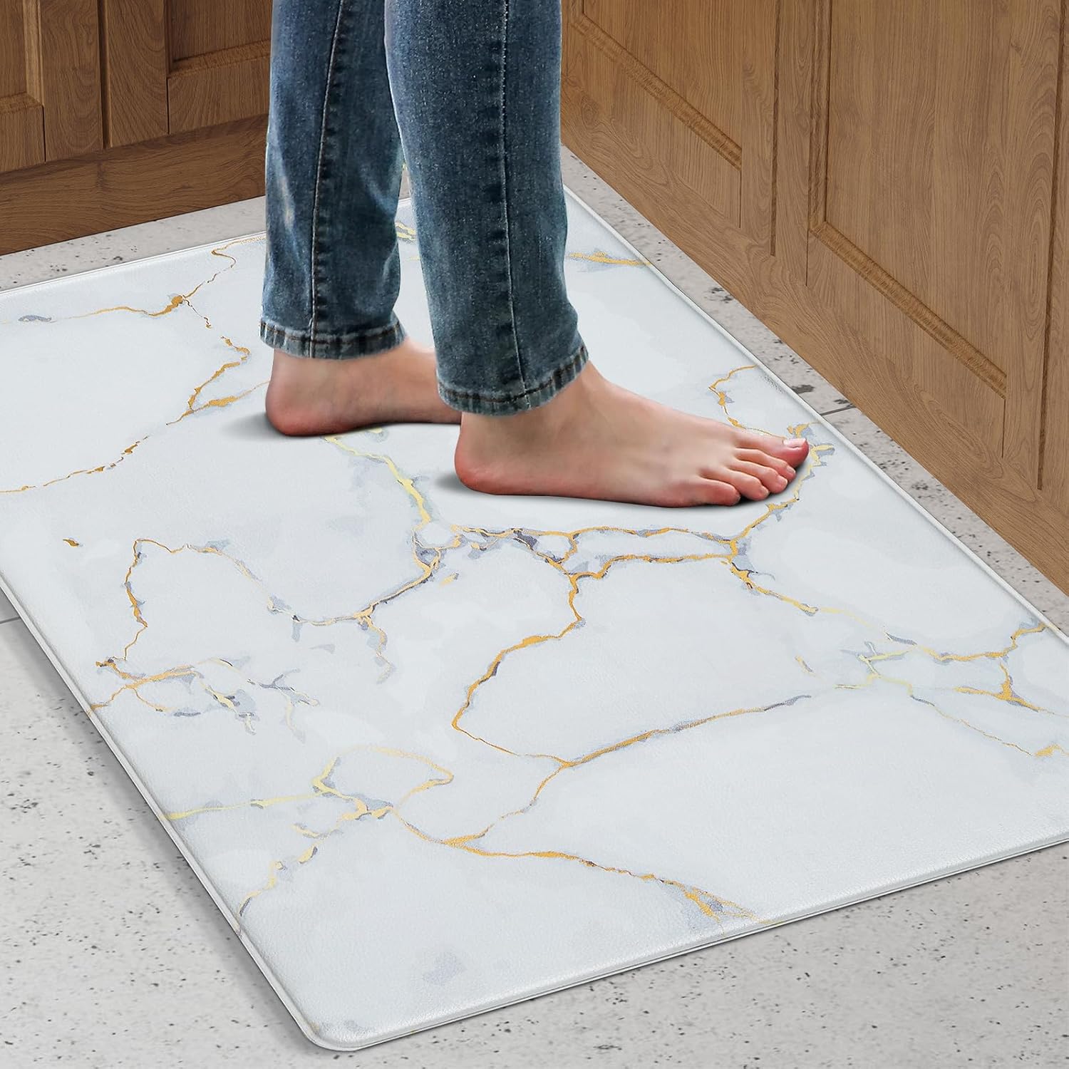 UINI Marble Kitchen Mat, Cushioned Anti Fatigue PVC Kitchen