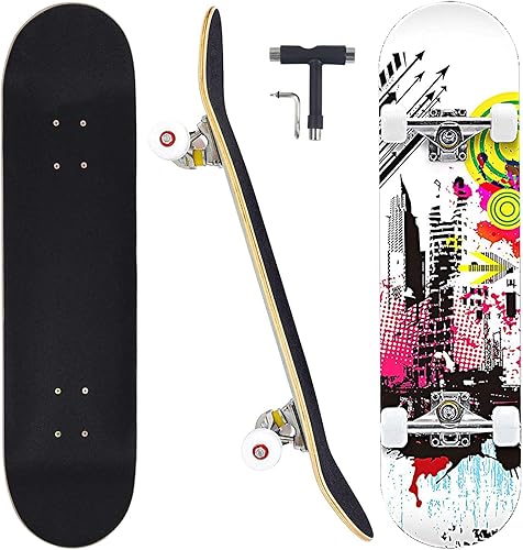 CAPARK Patinetas para principiantes adultos jóvenes adolescentes niños niñas niños 31 pulgadas patinetas completas profesionales de 7 capas arce