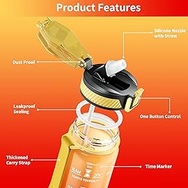 QLUR Water Bottle with Straw, 32oz Motivational Water Bottles with Time Marker to Drink, Tritan BPA Free, 1L Sports Water Bottle with Carry Strap LeakProof for Women Gym Fitness Outdoor (1 Pack)