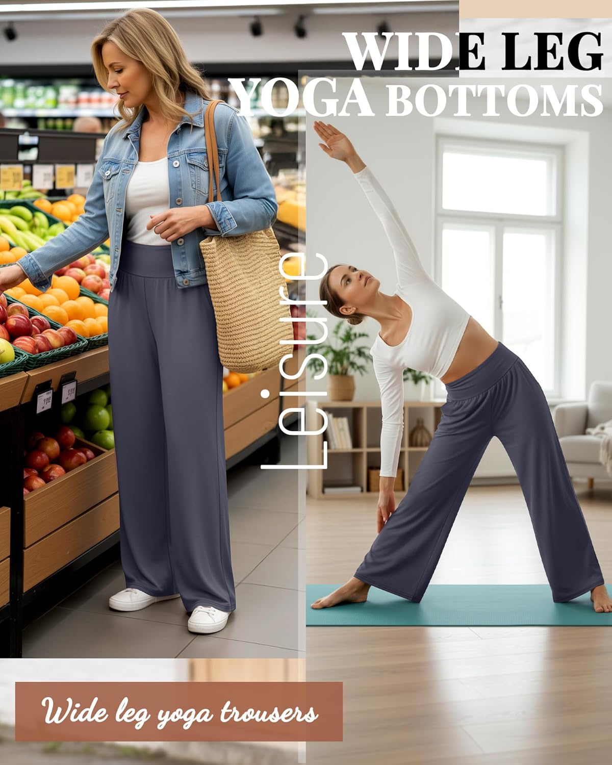 Neer 3 Pack Women's Wide Leg Yoga Pants Comfy Lounge Pants with Pockets Baggy Elastic Waist Joggers Ladies Open Bottom