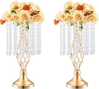 VEVOR 20PCS 43cm High Crystal Glass Flower Stand Wedding Metal Vase for Wedding Centerpieces Golden Flower Holder Flower Stand for Table Wedding Dinner Party