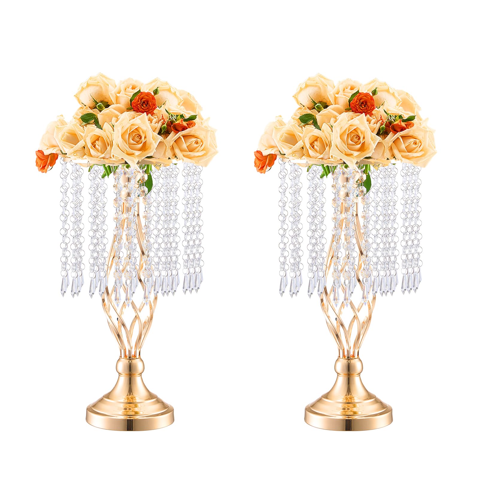 VEVOR 20PCS 43cm/16.9” Tall Crystal Wedding Flower Stand, Metal Wedding Centerpiece Vase, Gold Flower Holders Floral Display Rack for Tables Wedding Dinner Party, Ceremony Birthday Event Decor