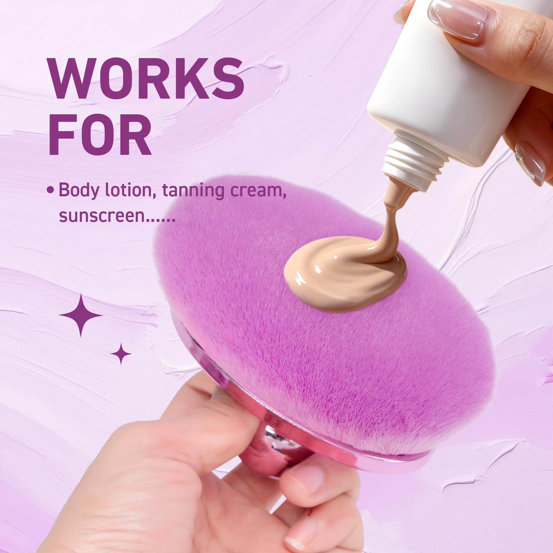 Yoseng-Purple - Brocha de maquillaje corporal extra grande para autobronceador, 115 mm de ancho, ovalada, cepillo corporal Kabuki para mezclar y difuminar, fibra vegana, cepillo autobronceador para