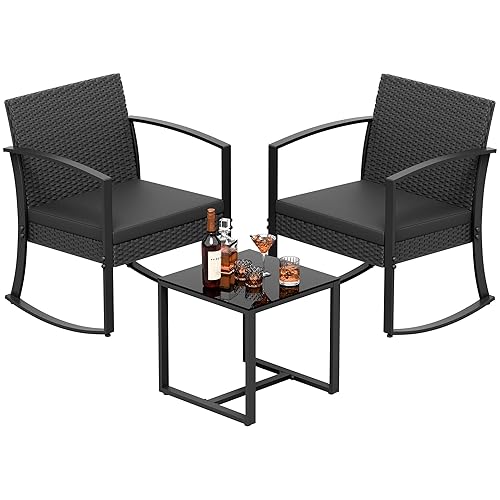 Greesum 3 Pieces Outdoor Furniture Set Patio Bistro Rocking Chairs