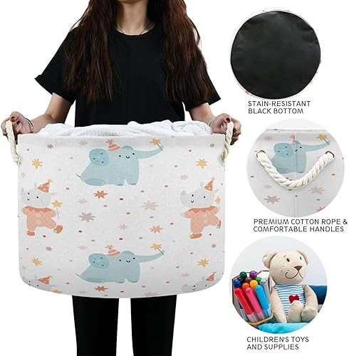 Miniatura 6 de YETTASBIN Cesta redonda de cuerda de algodón con diseño de elefante lindo para bebé, cesta de almacenamiento de juguetes, mantas, libros, para