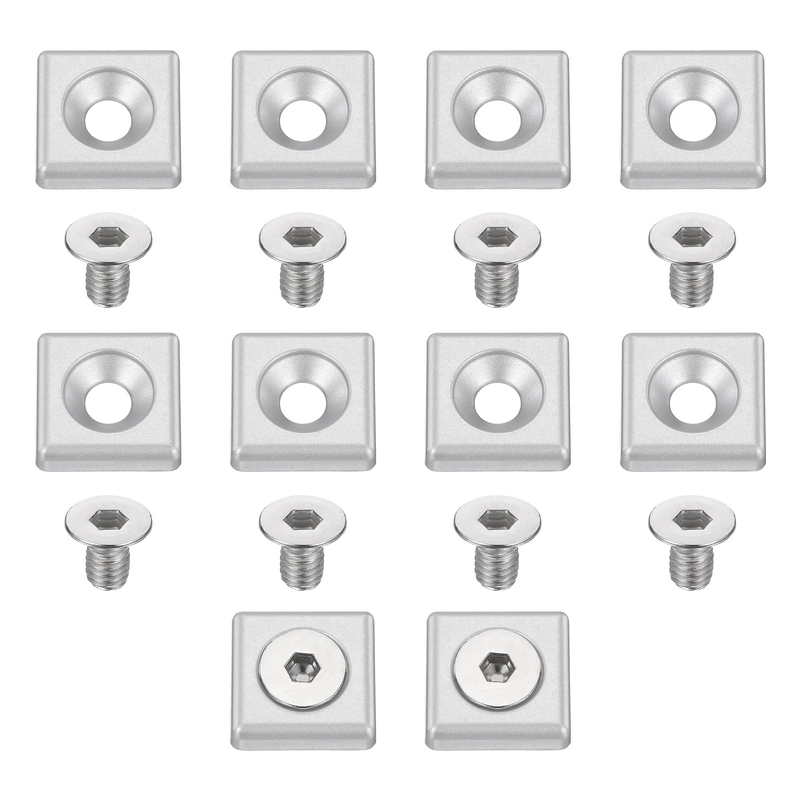 sourcing map 10Pcs Profile End Cap, Zinc Alloy 2020 Series EU Standard T-Slot Aluminum Extrusion End Cap Bracket with Screws for Storage Rack, Silver