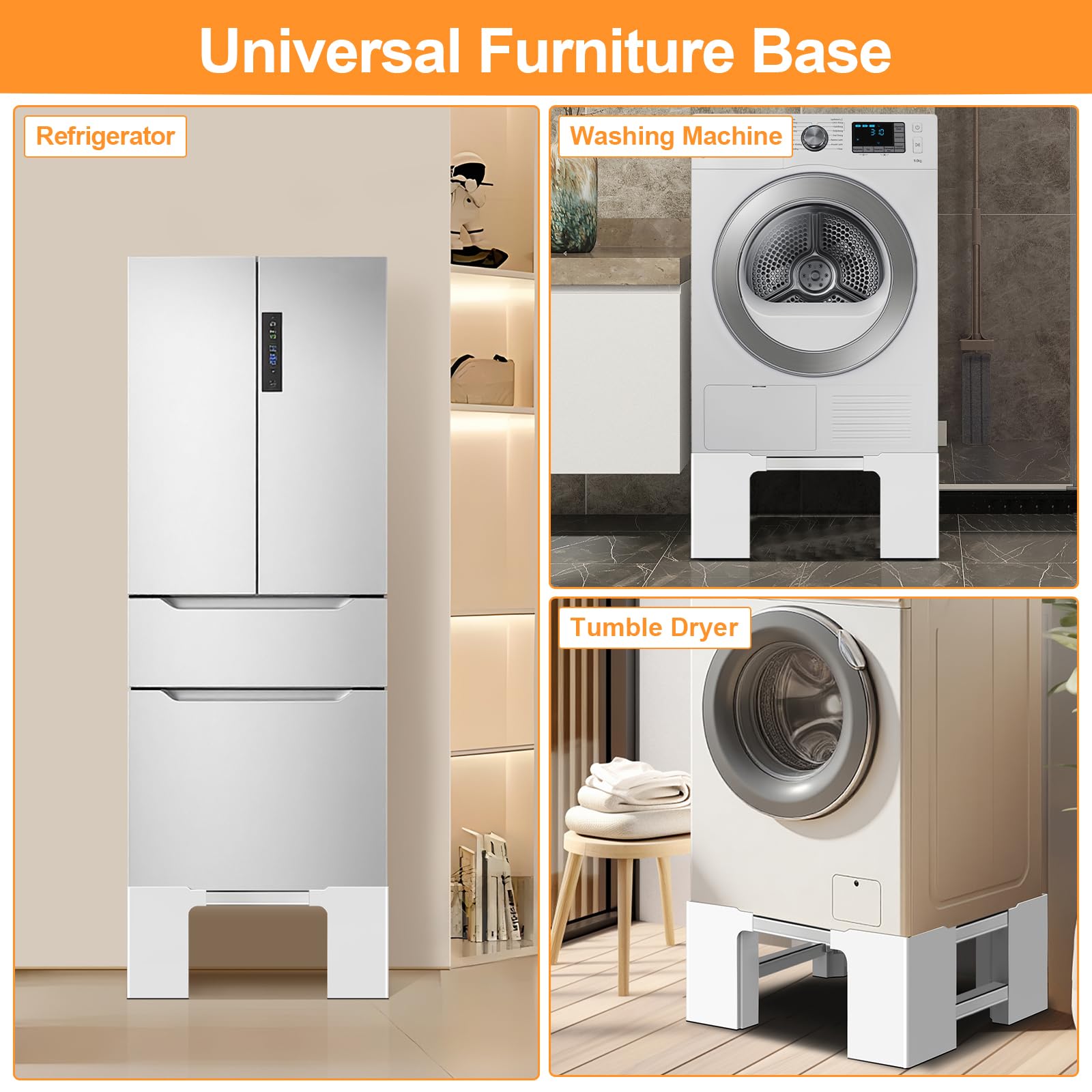 NIUXX Soporte Ajustable para Lavadoras: Base Ajustable para Muebles Pesados - 400 kg, para 46-69 cm Frigorífico/Secadoras, Soporte Lavadora Altura 23.9 cm