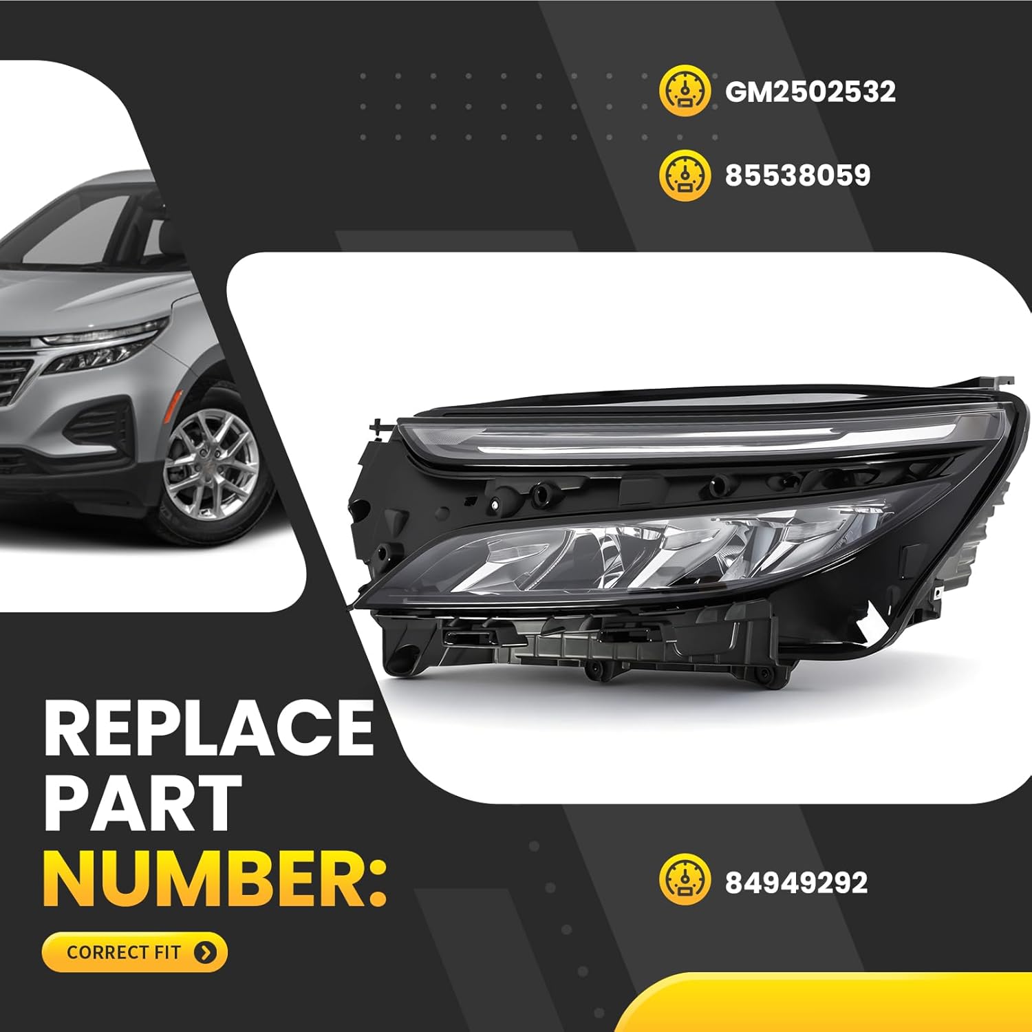 Driver Side Hedalight Assembly Compatible with Equinox LT | RS 2022-2024 Front Headlamp w/DRL GM2502532 (Left)