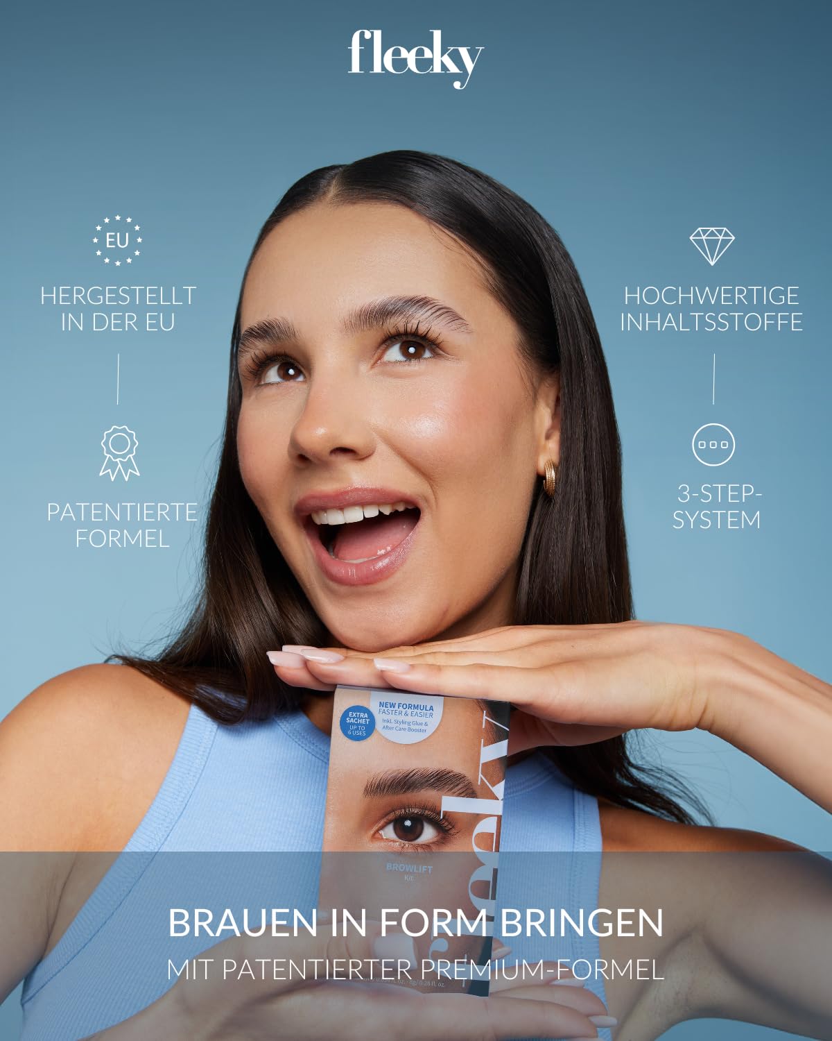 Fleeky Augenbrauen Lifting Set mit Styling Glue und Keratin Pflege - DIY Brow Lift Kit - Voluminöse & Definierte Augenbrauen - Schonend & Einfach - hält bis zu 4-6 Wochen - Made in EU