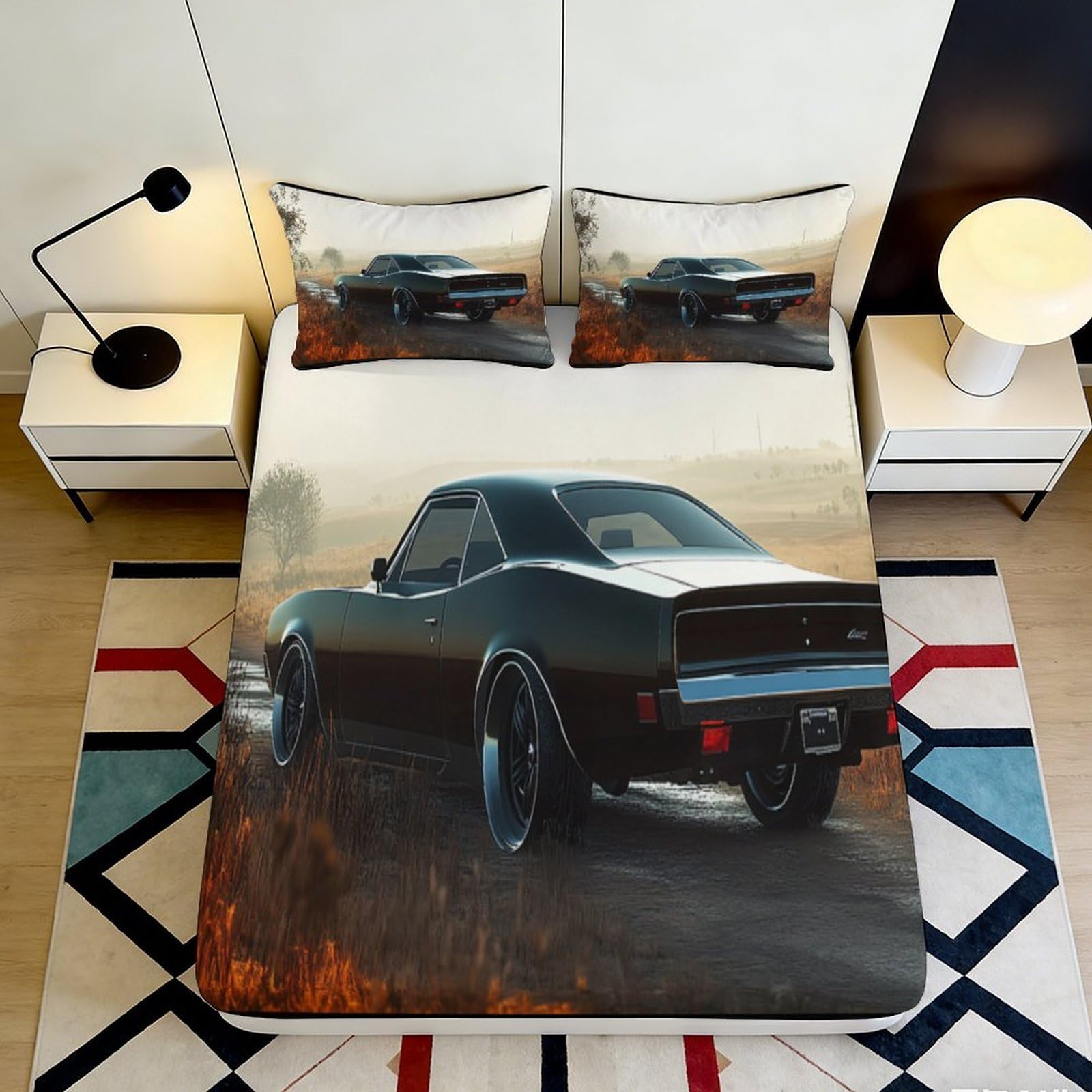 3D Printed Motorbike Pattern Fitted Sheet Microfiber Deep Pocket for Adults Bedroom Bedding Sports Style Mattress Fitted Cover 180x200x25cm