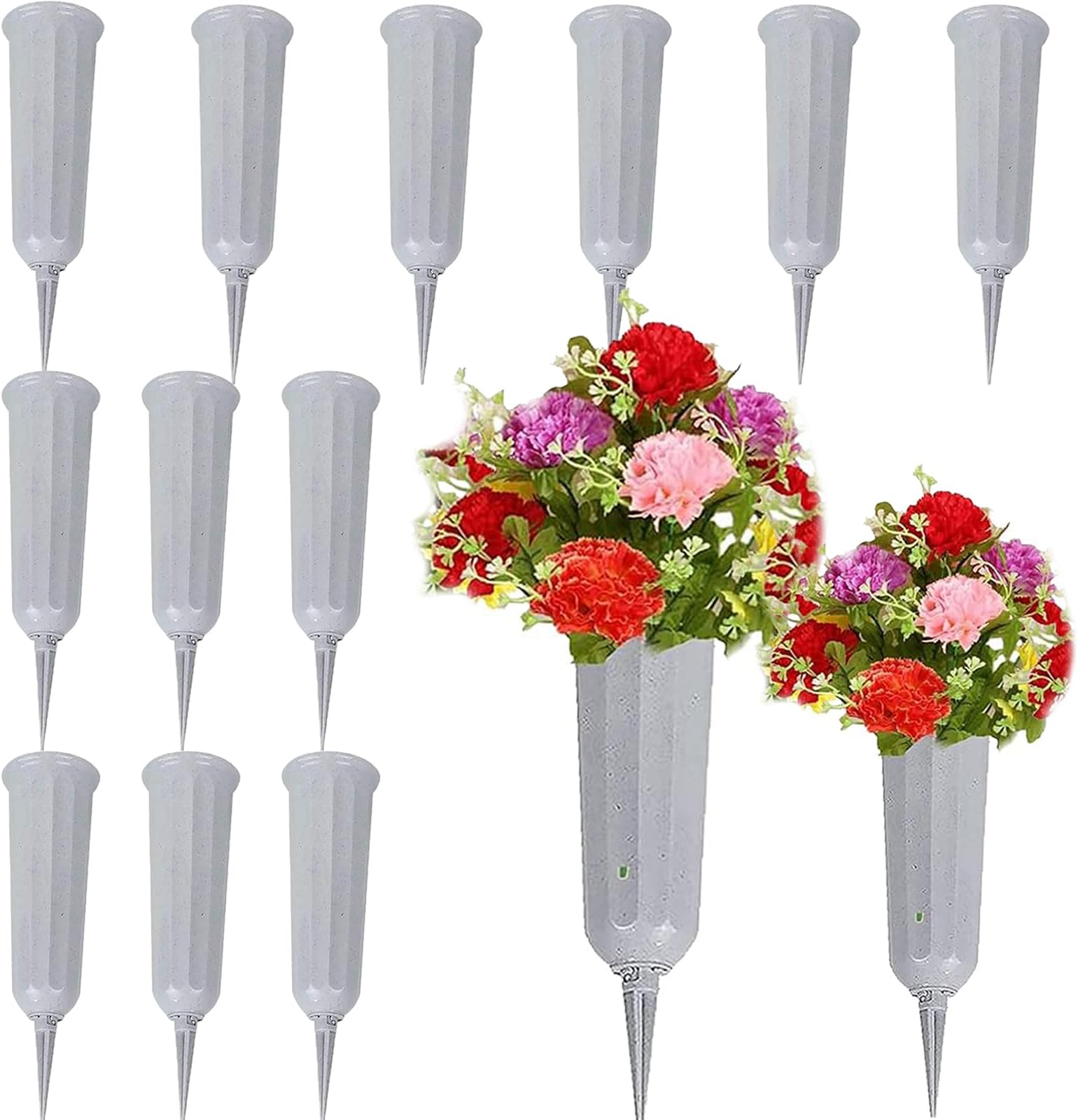 8 Pack Cemetery Vases for Grave 2 Sizes of Plastic Flower