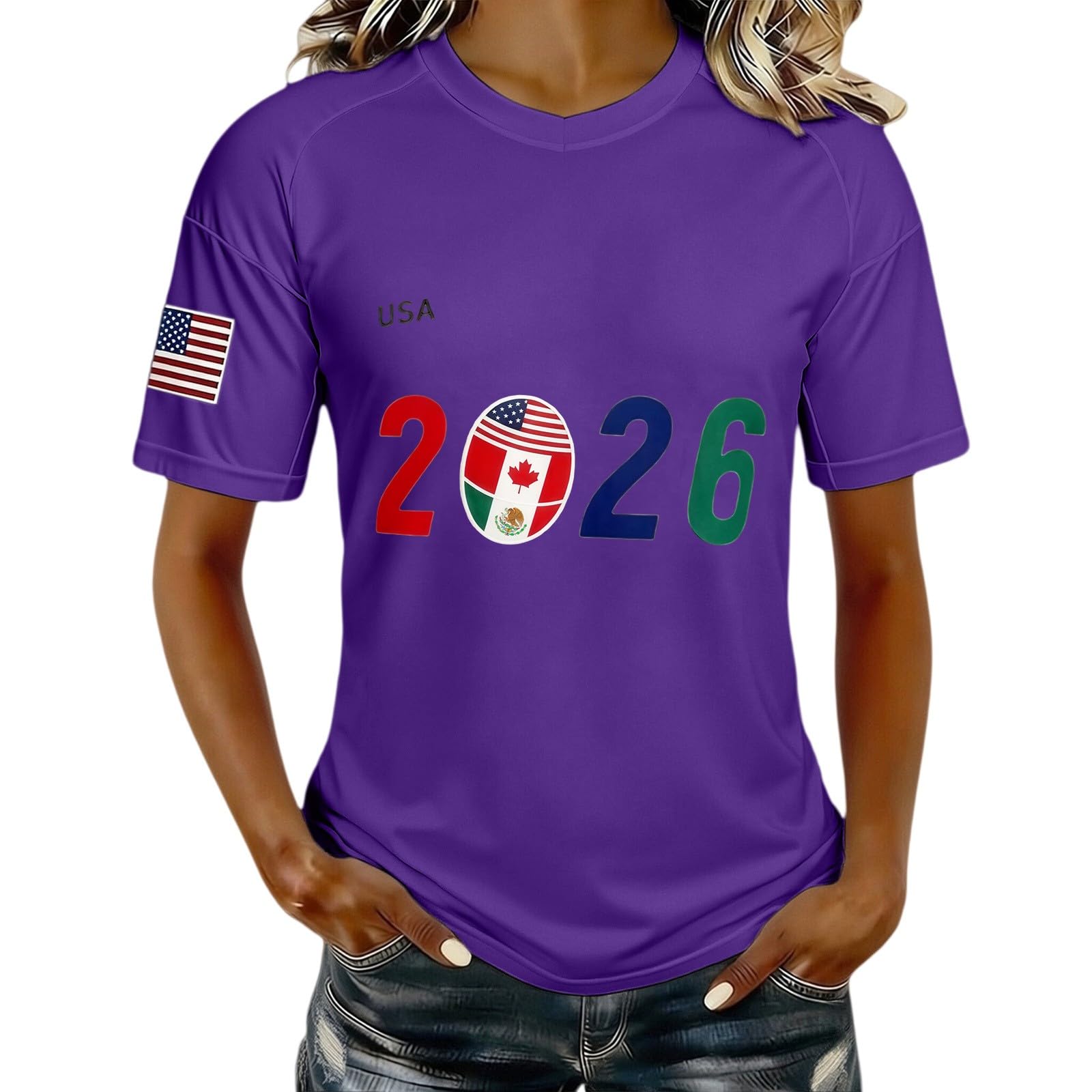 World Cup 2026 Football T-Shirt England Football Shirts Clear Printed Lightweight Tops Sports Jerseys Tshirt Breathable Comfortable Clothing (Purple, L)