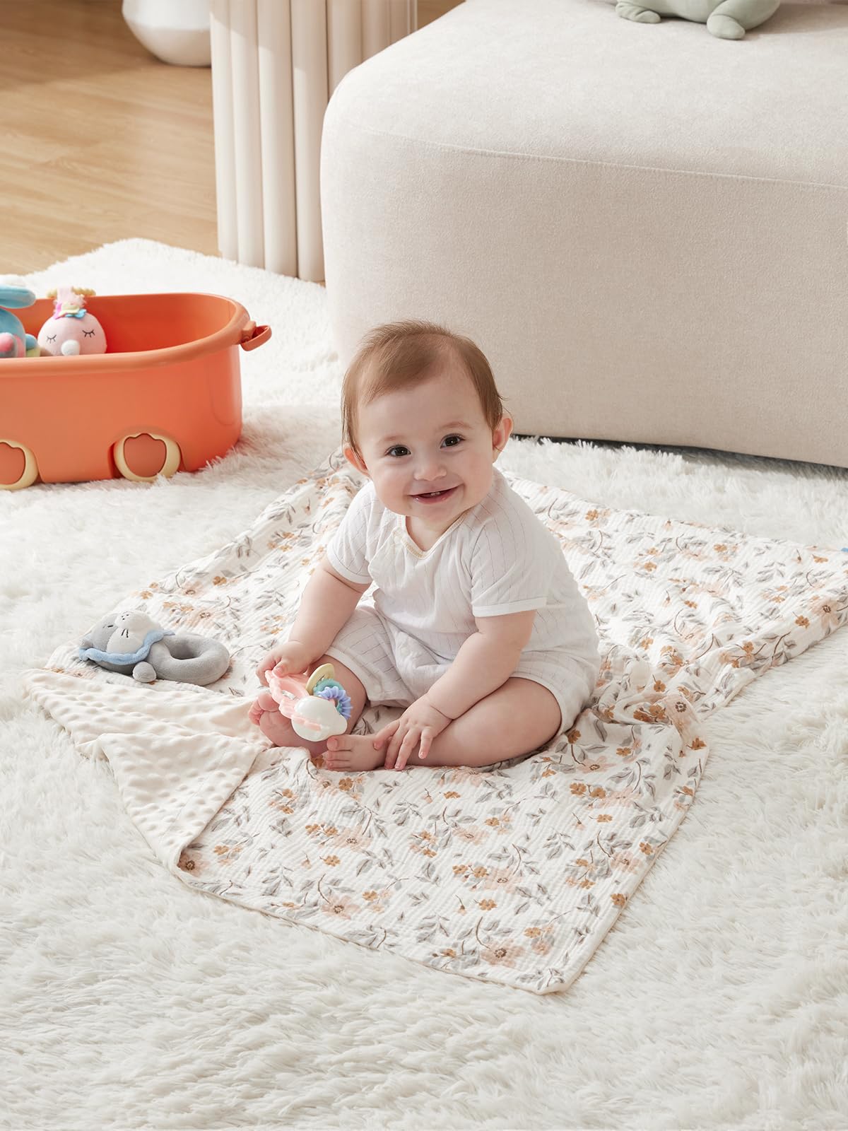 TILLYOU Babydecke Baumwolle 75x100 cm Doppelseitig Kinderdecke Musselin Decke Baby Krabbeldecke für Neugeborene, Gelber Jasmin