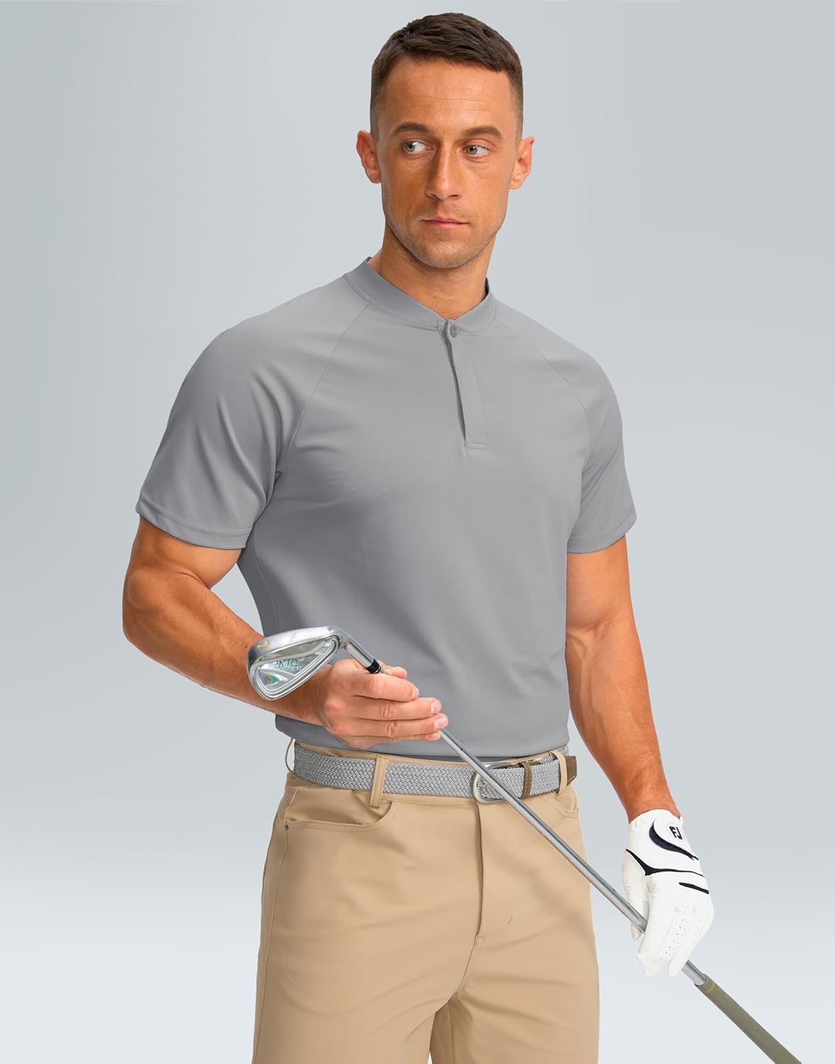 Viodia Mens Golf Shirts Collarless Quick Dry Summer Shirt Casual Short Sleeve Moisture Wicking Polo T Shirts - Image 4