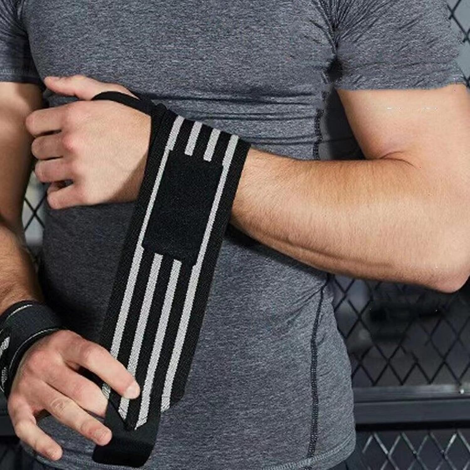 Wrist Supporter for Gym Wrist Band for Men Gym & Women with Thumb Loop Straps - Wrist Wrap Gym Accessories for Men Hand Grip & Wrist Support Sports Straps for Gym, Weightlifting (Grey) (B0CRYWDGCR) Amazon Price History, Amazon Price Tracker