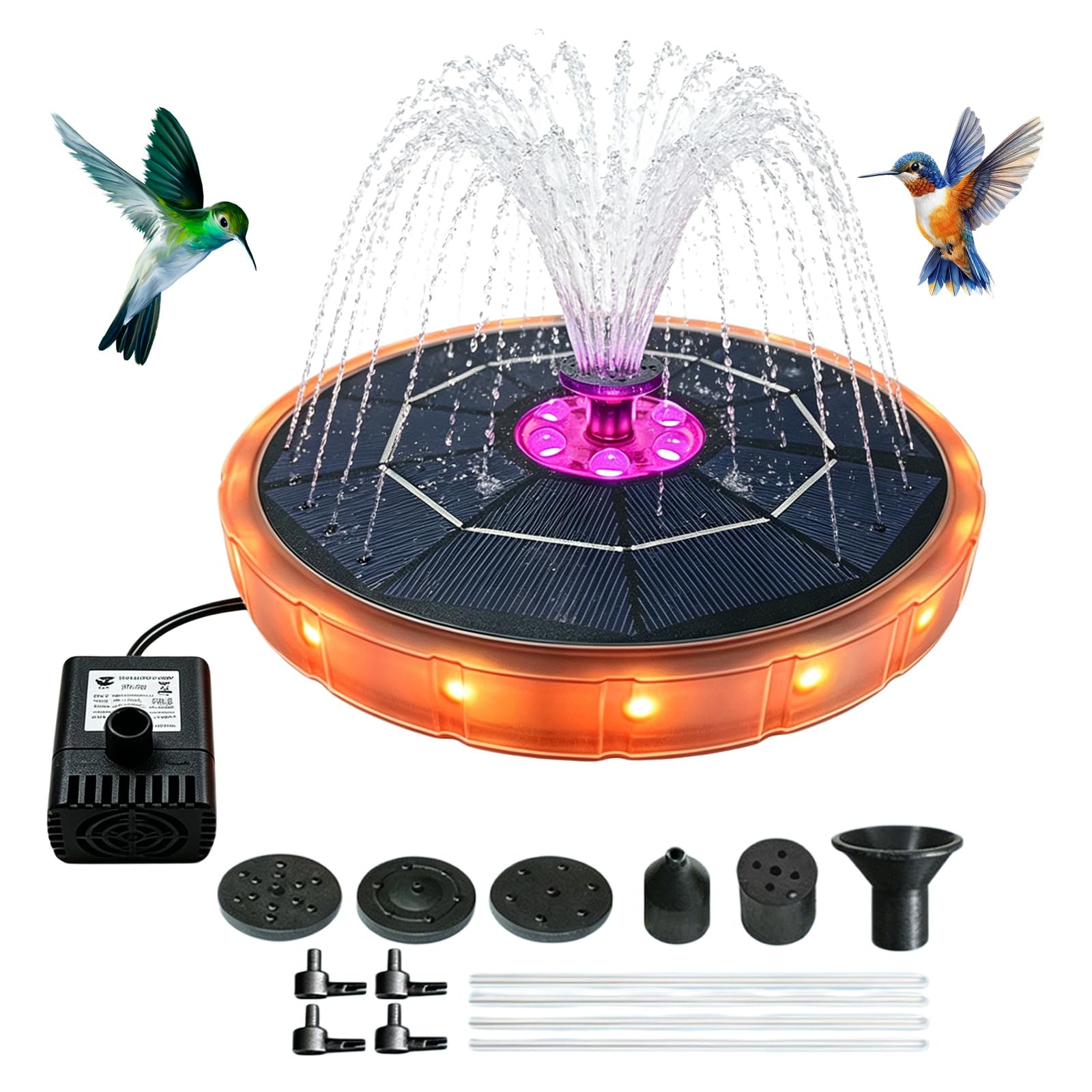 Pompe à eau solaire 100-200 L/H à LED colorées avec 6 buses de rechange