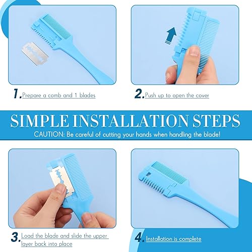 Miniatura 3 de 3 piezas de peine de afeitar para perros y gatos con 50 piezas de repuesto para cortar pelo, tijeras de corte, herramienta de peine, herramienta de