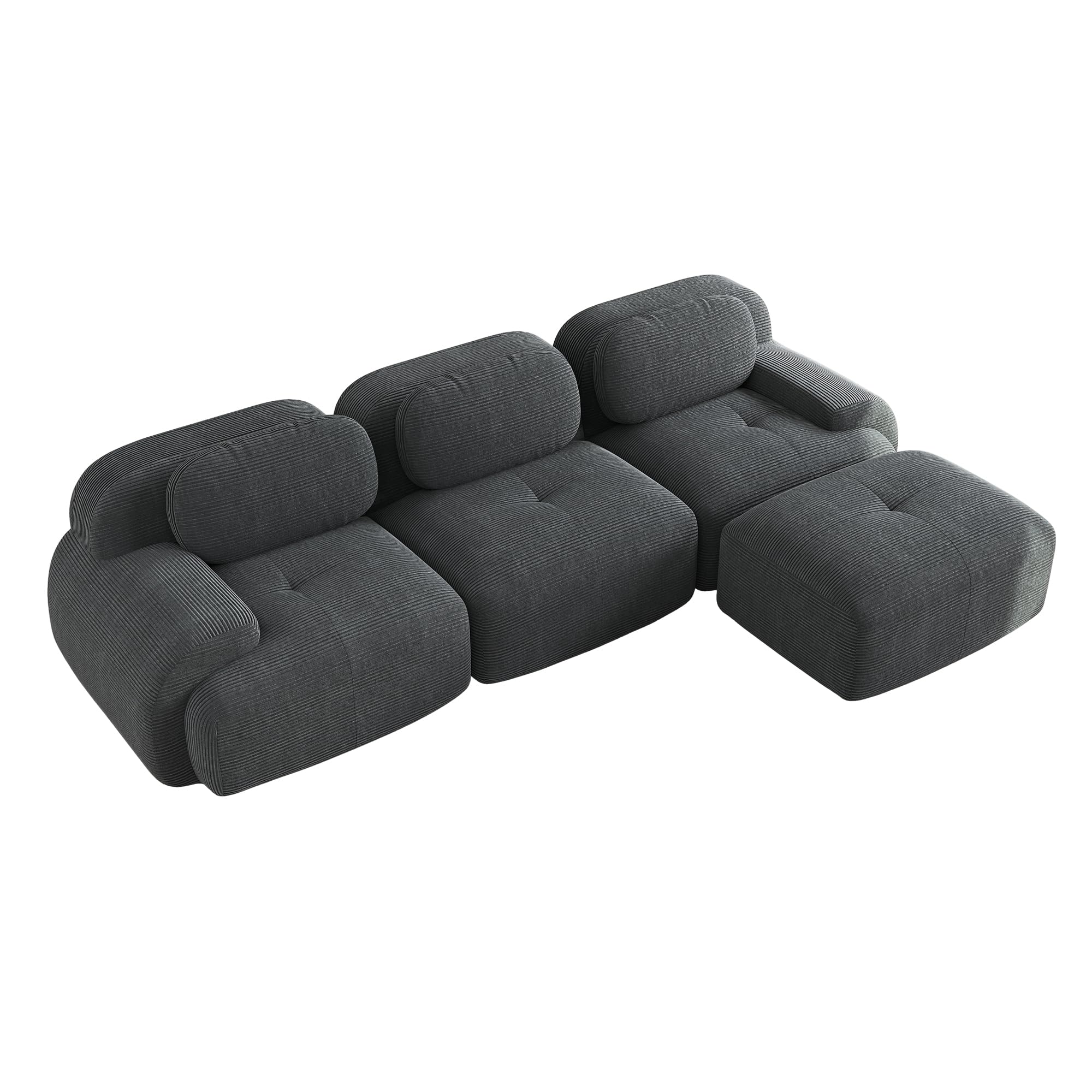 Divano angolare modulare senza montaggio, ergonomico e adatto agli animali domestici, in tessuto a coste con braccioli extra larghi, imbottitura 32D altamente elastica per soggiorno e camera