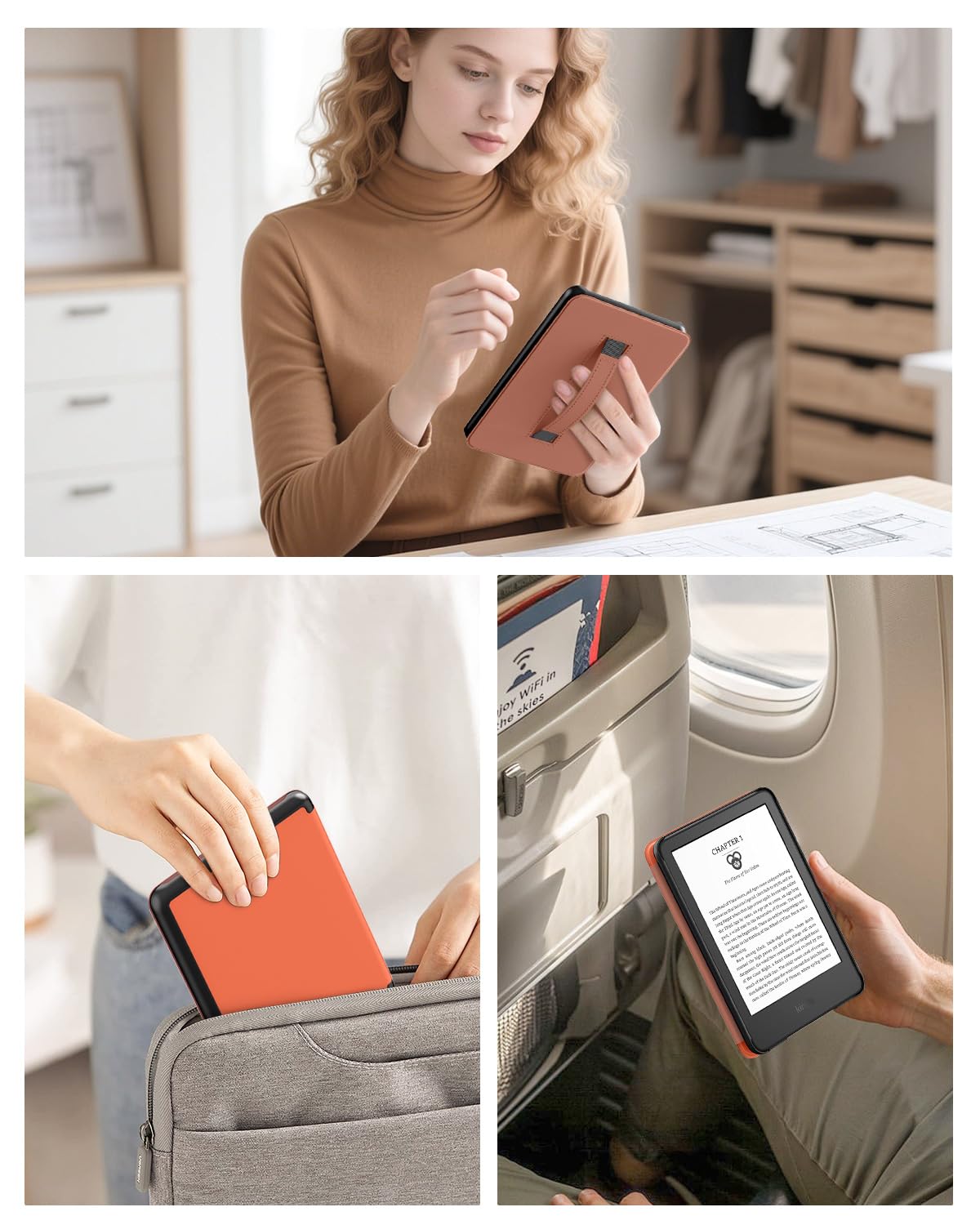 MoKo Custodia per Ebook Reader da 6"(11a Gen-2024/2022), Cover a Conchiglia Leggera Cinturino per la mano con Auto Sonno/Sveglia per 11a Gen 2024,NON per Kobo Aura 2/Remarkable, Arancione