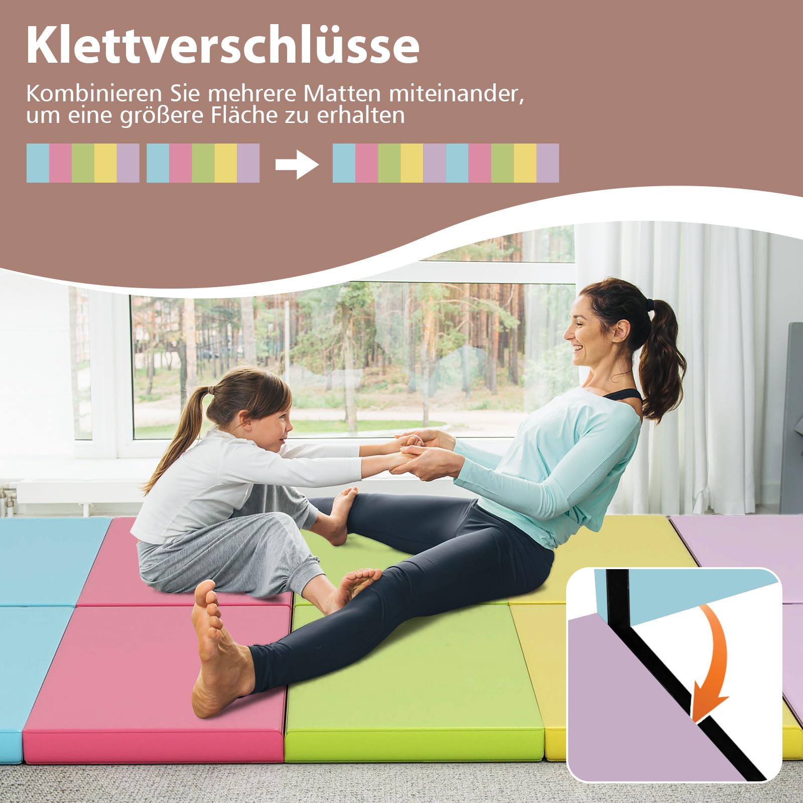 COSTWAY Turnmatte klappbar Weichbodenmatte Gymnastikmatte 5-fach faltbar aus PU mit Tragegriff Sportmatte Fitnessmatte Home für Kinder und Erwachsene