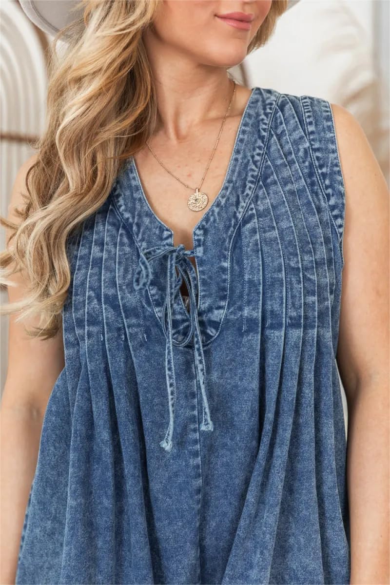 loveimgs Women Oversized Denim Romper Shorts Overall Dress Sleeveless V Neck Ruffle Jean Jumpsuit Jumper Summer Y2k Plus Size