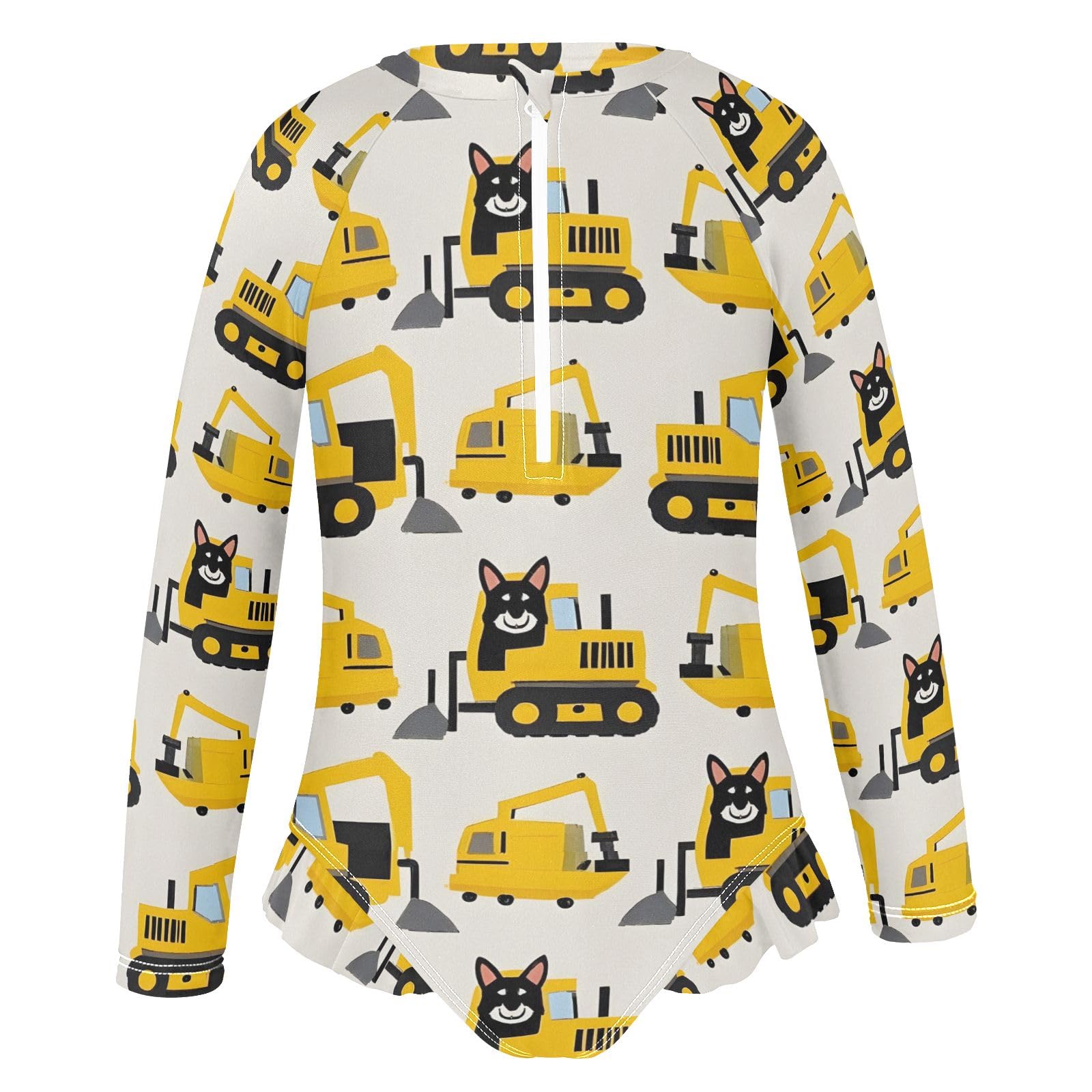 ALAZA Swimsuit for Girls Long Sleeve Rashguard Bathing Suit Husky Bulldozer Quick Dry 4T