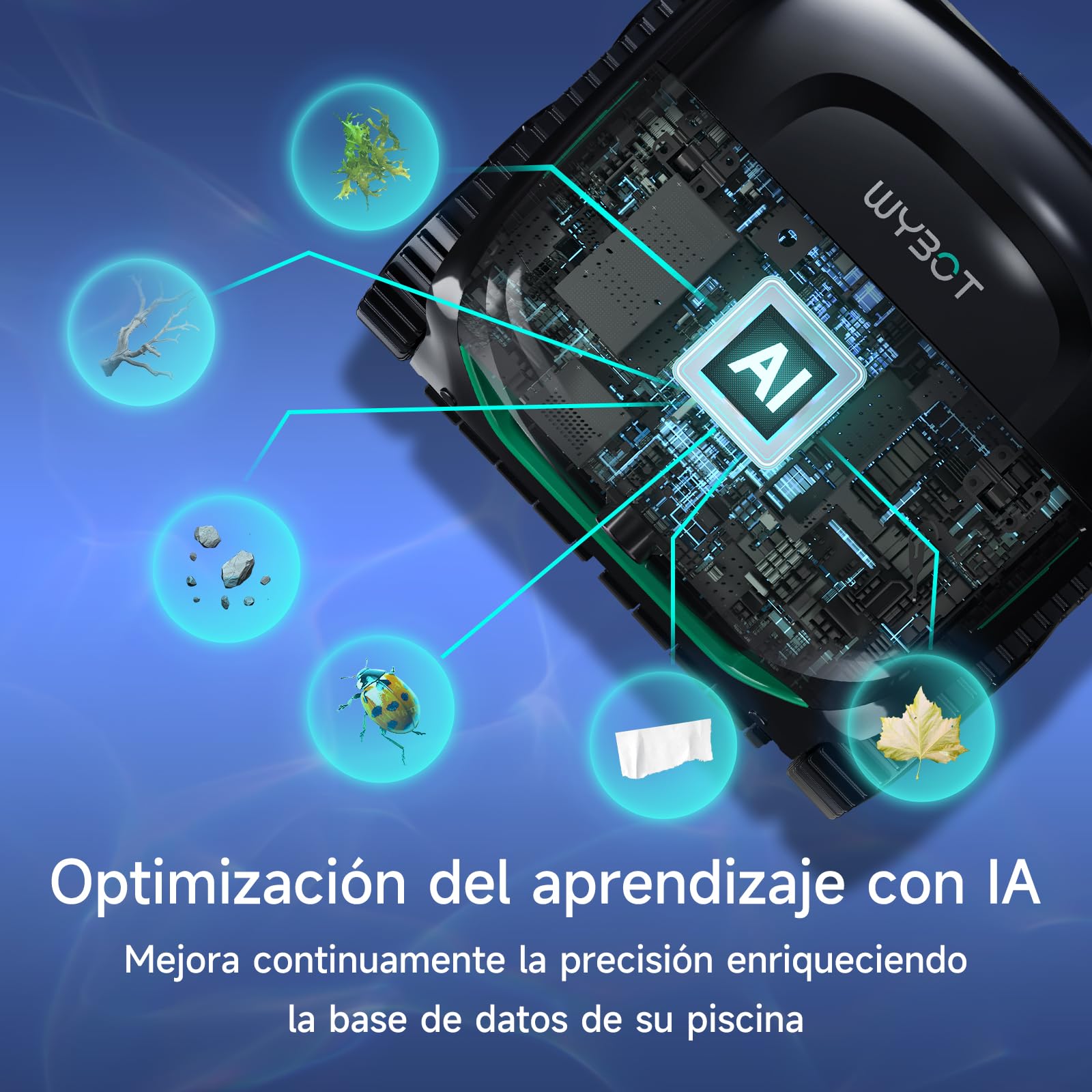 WYBOT C2 Vision Plus Robot de Piscina sin Cable con cámara IA, Robot batería Paredes y Fondo: Potente succión, Doble Filtro, 8 Modos, para Piscinas enterradas 210 m² – Verde Medianoche