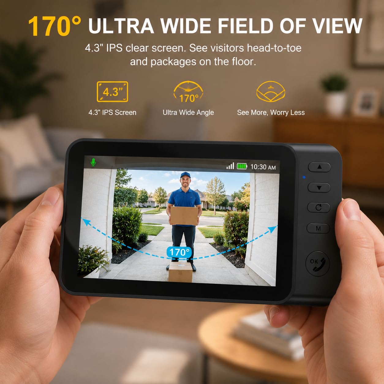 Campanello Videocitofono Senza Fili da Esterno, Monitor IPS 4,3", Videocitofono Wireless con Rilevamento PIR, Impermeabile IP65, Visione Notturna LED, Senza Forare e Senza WiFi, Nessun Abbonamento