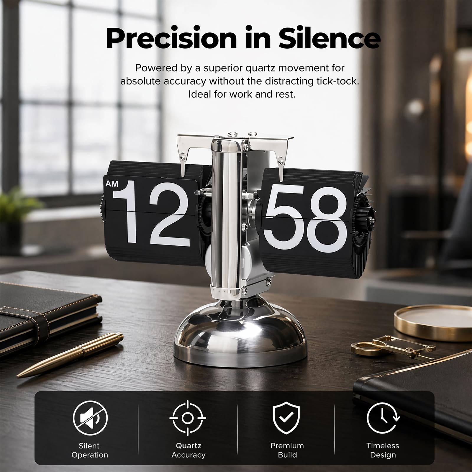 Digitale Klappuhr,Retro-Flip-Uhr,Flip-Schreibtischuhr,Flip-Uhr Retro,Schreibtischuhr Vintage Design Für Büro,Wohnzimmer,Dekoration,Arbeitszimmer,Batteriebetriebene,Schwarz